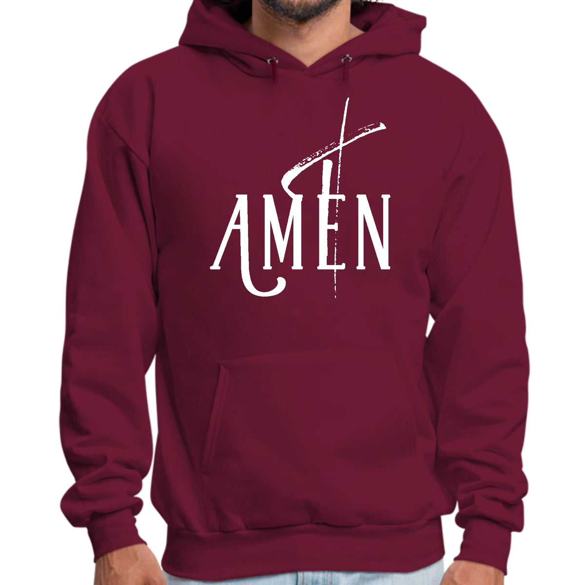 Mens Graphic Hoodie Amen White Print