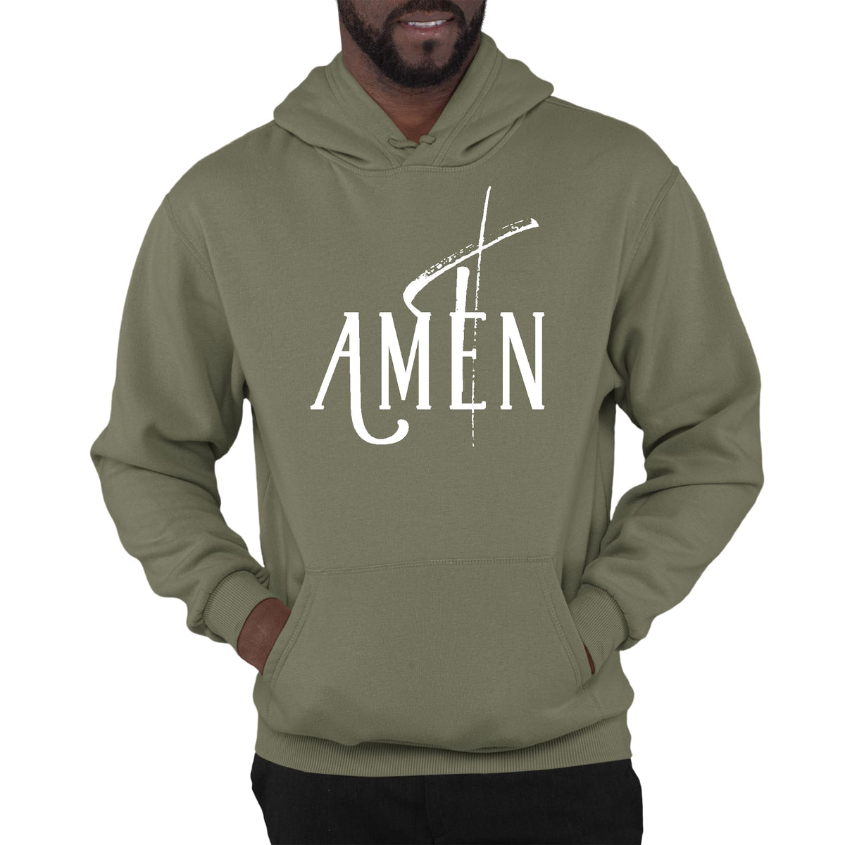 Mens Graphic Hoodie Amen White Print