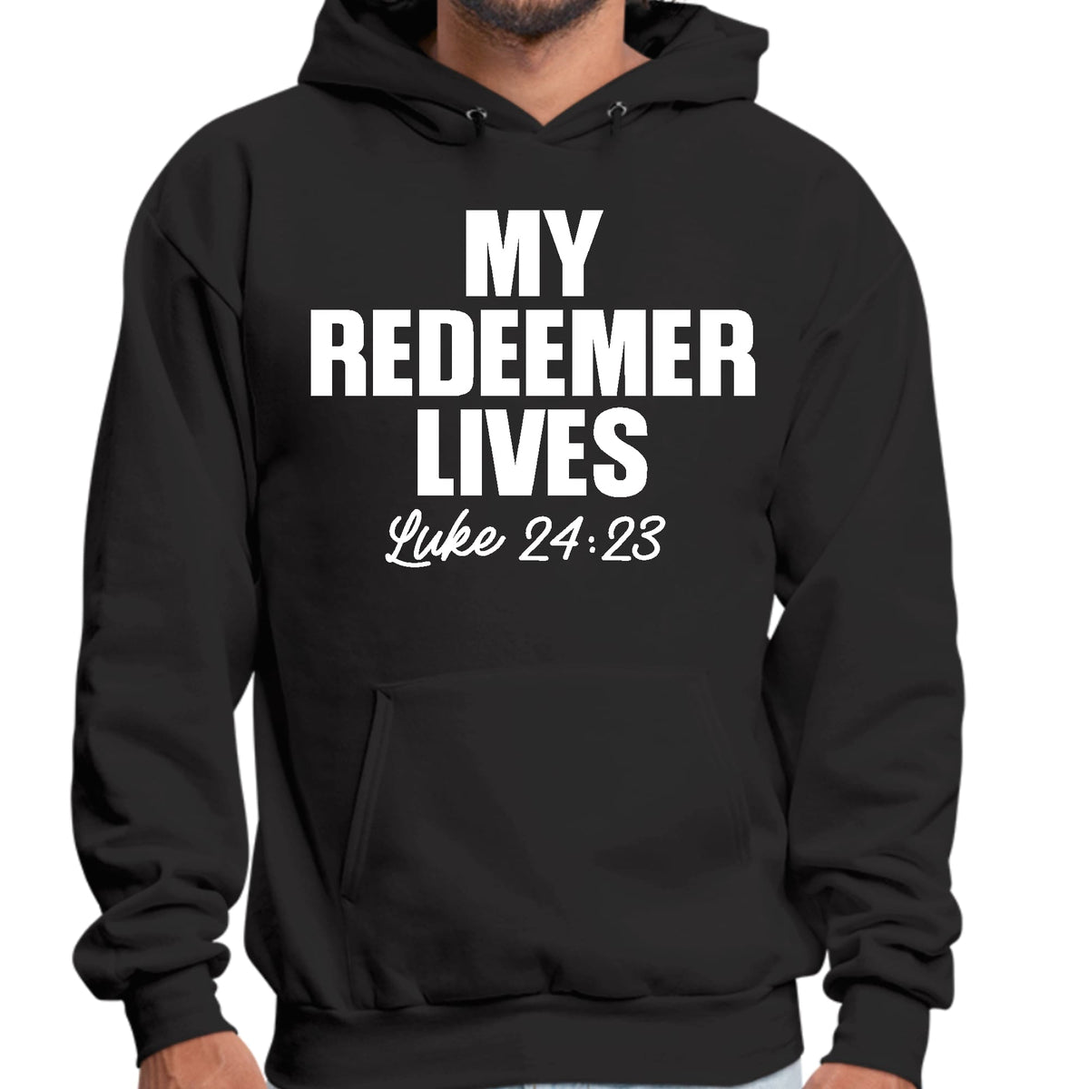 Mens Graphic Hoodie my Redeemer Lives Print