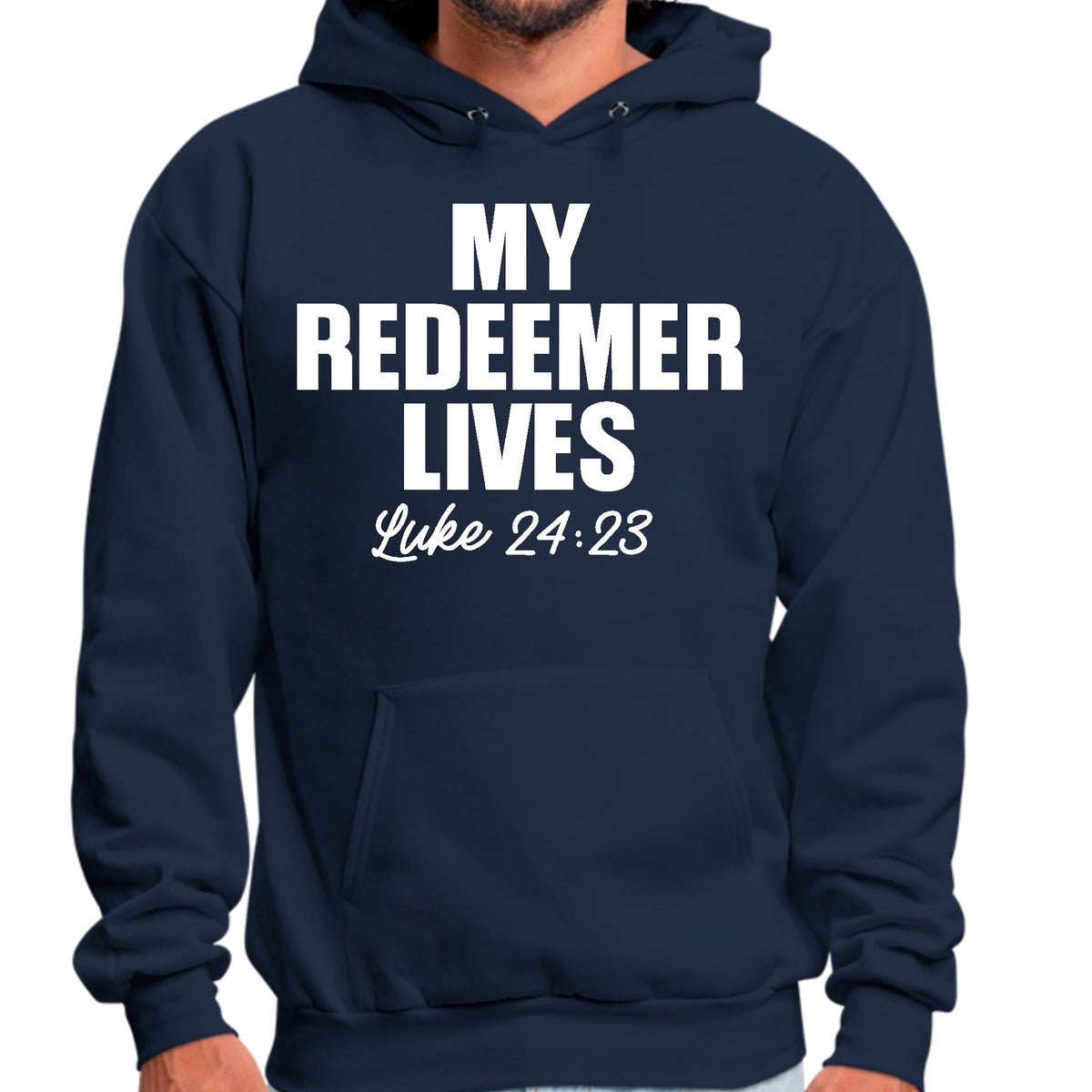 Mens Graphic Hoodie my Redeemer Lives Print