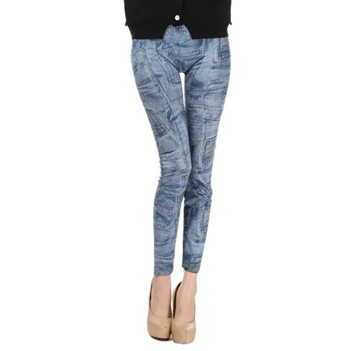 Blue jeans worn by a person on a white background
