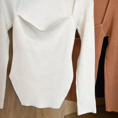 New Casual And Trendy Square Collar Long Sleeve Woman's Sweaters Knitted Pullover Spring Autumn Sweater Winter Tops For Women Black And White Jumper