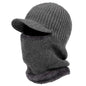 Gray knit balaclava with a cap on a white background