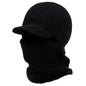 Black knit balaclava with a cap on a white background