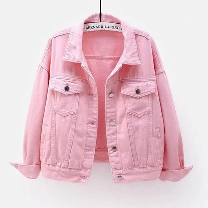 Pink denim jacket on a white background
