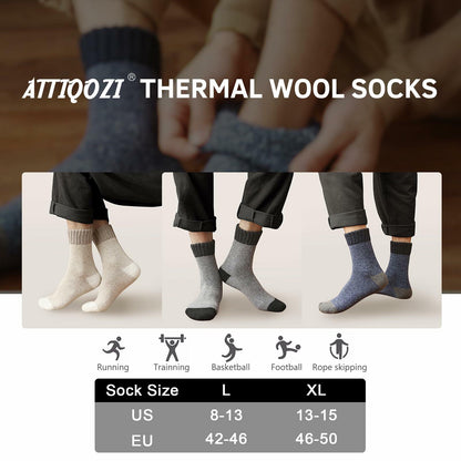 ATTIQOZI Men's Merino Wool Thermal Crew Socks Gray Khaki Blue 6 Pairs Size 8-13