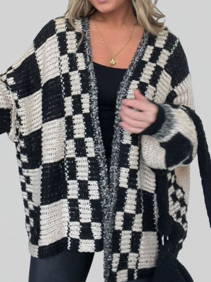 Women's Plaid Open Front Long Sleeve Cardigan Sweater