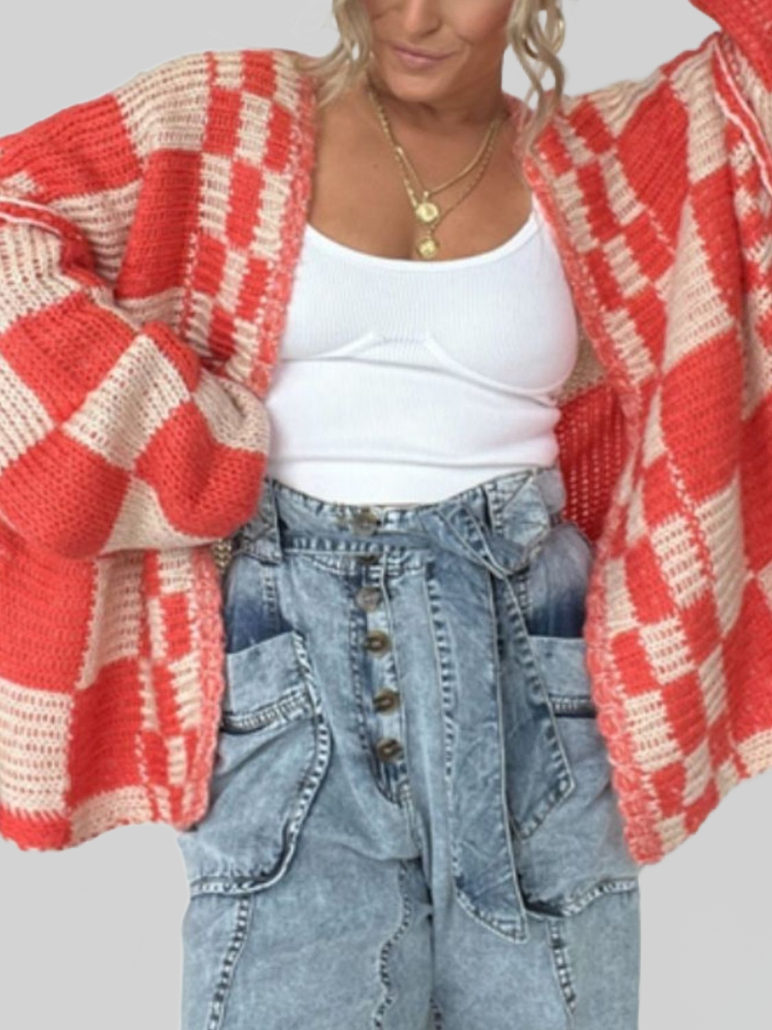 Women's Plaid Open Front Long Sleeve Cardigan Sweater