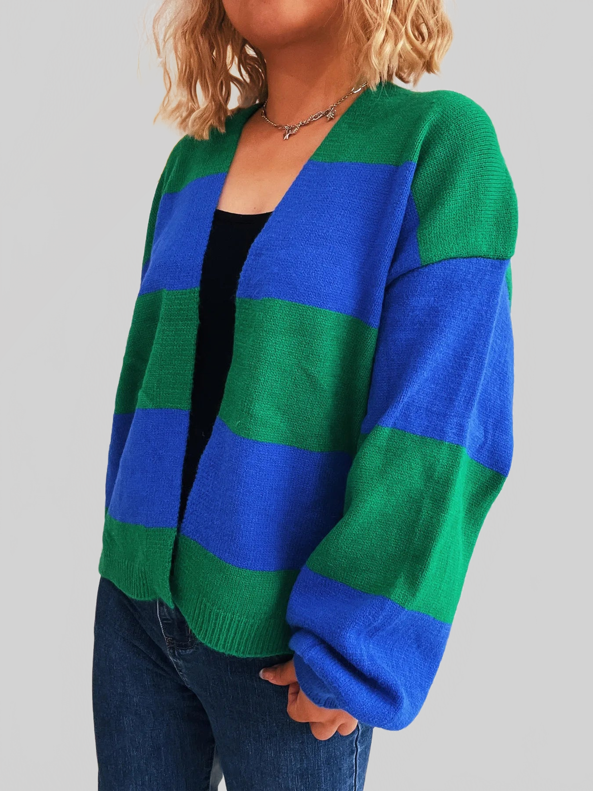 Women's Color Block Open Front Cardigan Sweater