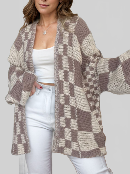Women's Plaid Open Front Long Sleeve Cardigan Sweater