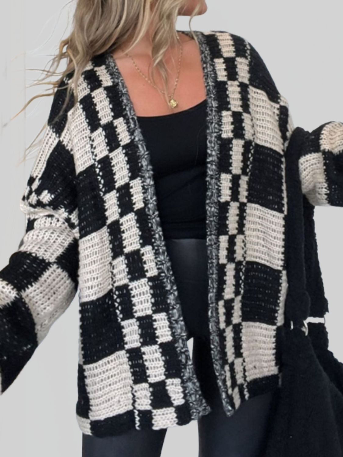 Women's Plaid Open Front Long Sleeve Cardigan Sweater