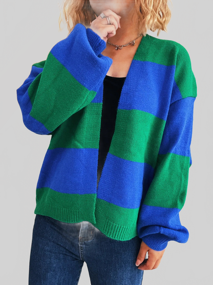 Women's Color Block Open Front Cardigan Sweater