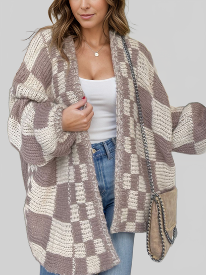Women's Plaid Open Front Long Sleeve Cardigan Sweater