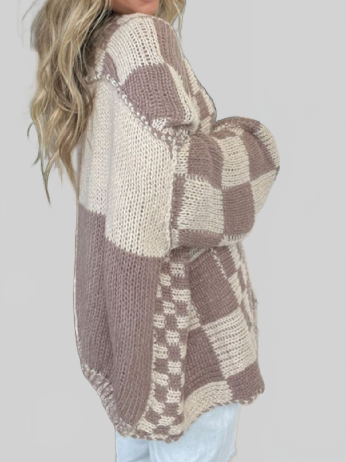 Women's Plaid Open Front Long Sleeve Cardigan Sweater