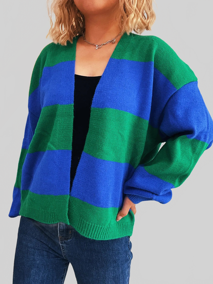 Women's Color Block Open Front Cardigan Sweater