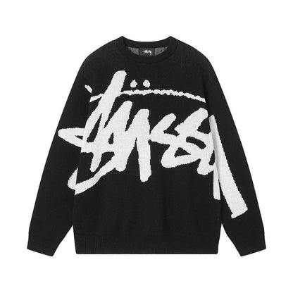 Black sweater with white logo on a white background