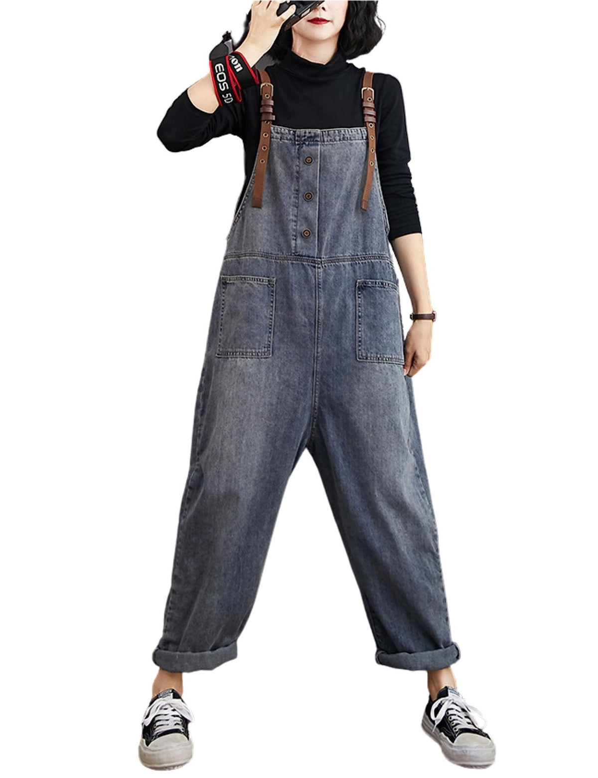 Unilexi Women’s Loose Baggy Adjustable Straps Wide Leg Jean Overalls Bib Pants Casual Cropped Denim Jumpsuit