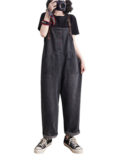 Unilexi Women’s Loose Baggy Adjustable Straps Wide Leg Jean Overalls Bib Pants Casual Cropped Denim Jumpsuit