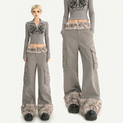 Women's Casual Retro Velvet Loose Straight Trousers