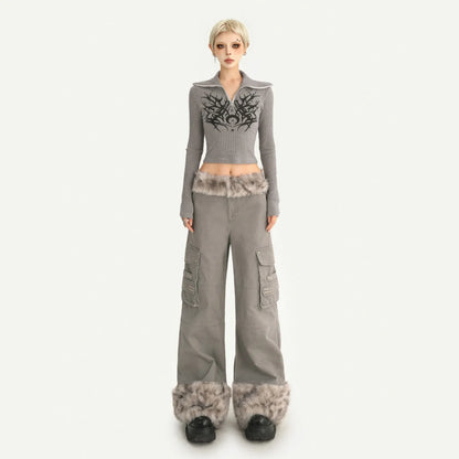 Women's Casual Retro Velvet Loose Straight Trousers