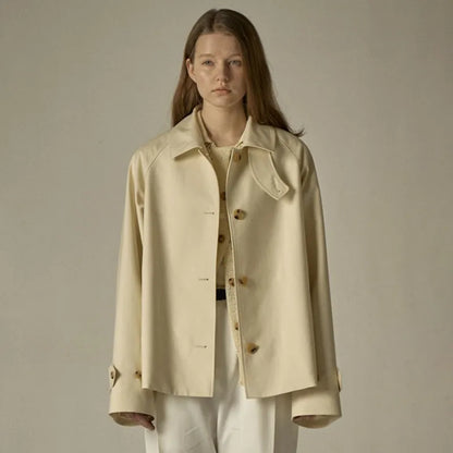 Women's Oversized Polo Collar Cotton Trench Coat Jacket