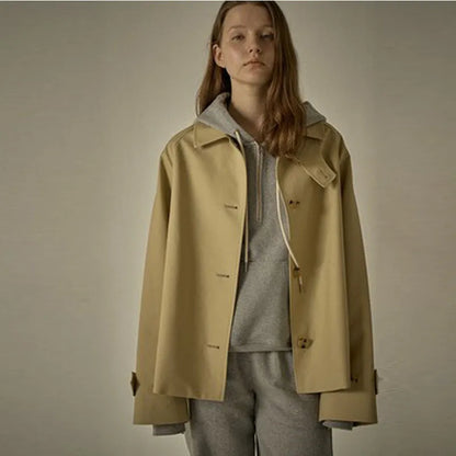 Women's Oversized Polo Collar Cotton Trench Coat Jacket