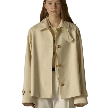 Women's Oversized Polo Collar Cotton Trench Coat Jacket